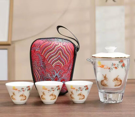 Chinese Travel Tea Set with Infuser and 3 Tea Cups Portable Ceramic Tea Set Flywin-tech