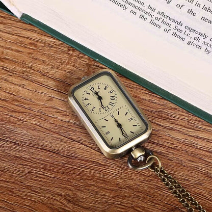 Rectangular Double Movement Pocket Watch Chained Roman Quartz Watch Flywin-tech