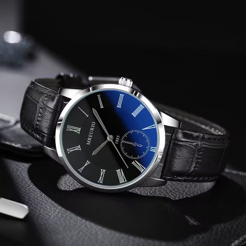 Blu-ray PU Leather Watch Men's Wrist Watch Flywin-tech