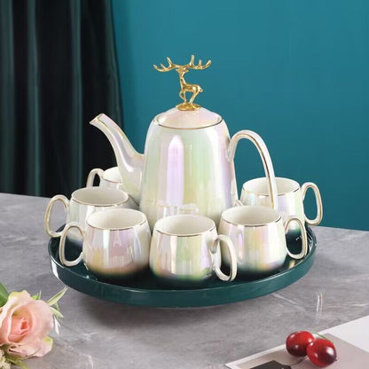 7-in-1 Pearl Glaze Gradient Light Luxury Ceramic Tea Set Flywin-tech