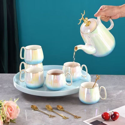 7-in-1 Pearl Glaze Gradient Light Luxury Ceramic Tea Set Flywin-tech