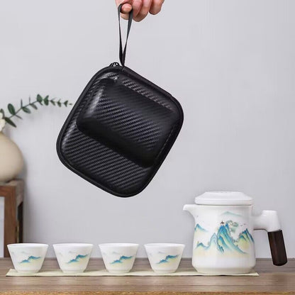 6-in-1 Travel Tea Set Portable Ceramic Teapot and Tea Cups Tea Water Separation Pot Flywin-tech