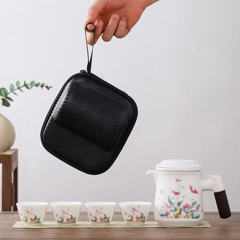6-in-1 Travel Tea Set Portable Ceramic Teapot and Tea Cups Tea Water Separation Pot Flywin-tech