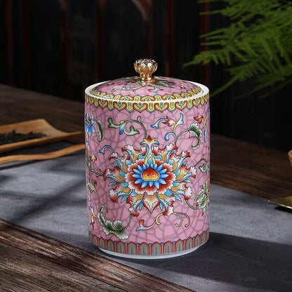 Enamelled Ceramic Tea Caddy Tea Storage Container Tea Canister Tea Jar Flywin-tech