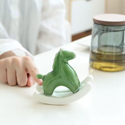 Lucky Rocking Horse Figurine Creative Home Office Desk Decor Ceramic Tea Pets