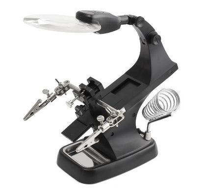 Soldering Iron Stand Third Hand Auxiliary Station with Magnifying Glass 3X/4.5X LED Welding Stand with Alligator Clips Flywin-tech