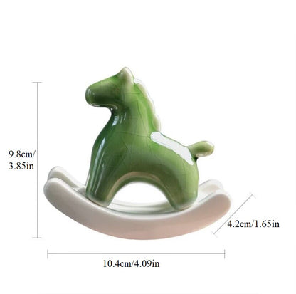 Lucky Rocking Horse Figurine Creative Home Office Desk Decor Ceramic Tea Pets