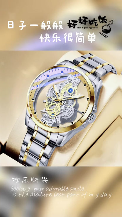 Men's Mechanical Watch Double-sided Transparent Hollow Waterproof Glow Watch