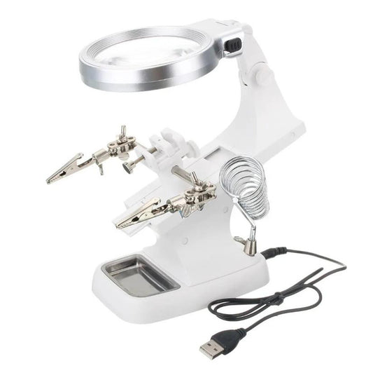 Welding Stand with Magnifier Lens 3X/4.5X LED Soldering Iron Holder Third Hand Helping Station with Alligator Clips Flywin-tech